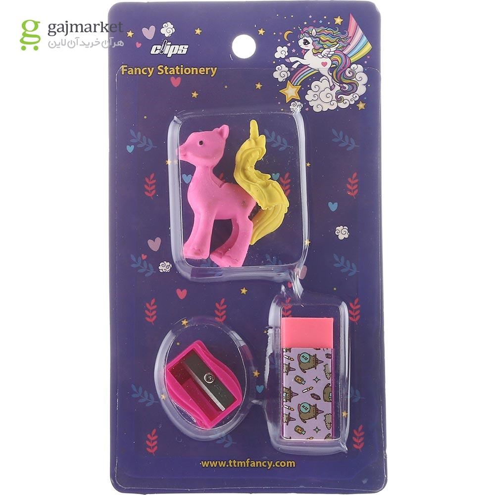 تصویر از بسته تراش و پاک کن کلیپس طرح Little Unicorn کد 1833