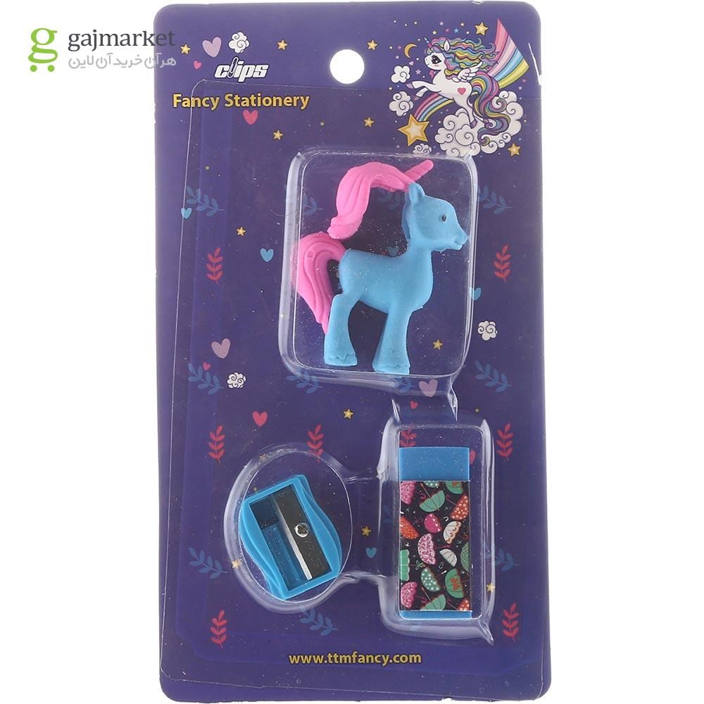 تصویر از بسته تراش و پاک کن کلیپس طرح Little Unicorn کد 1833