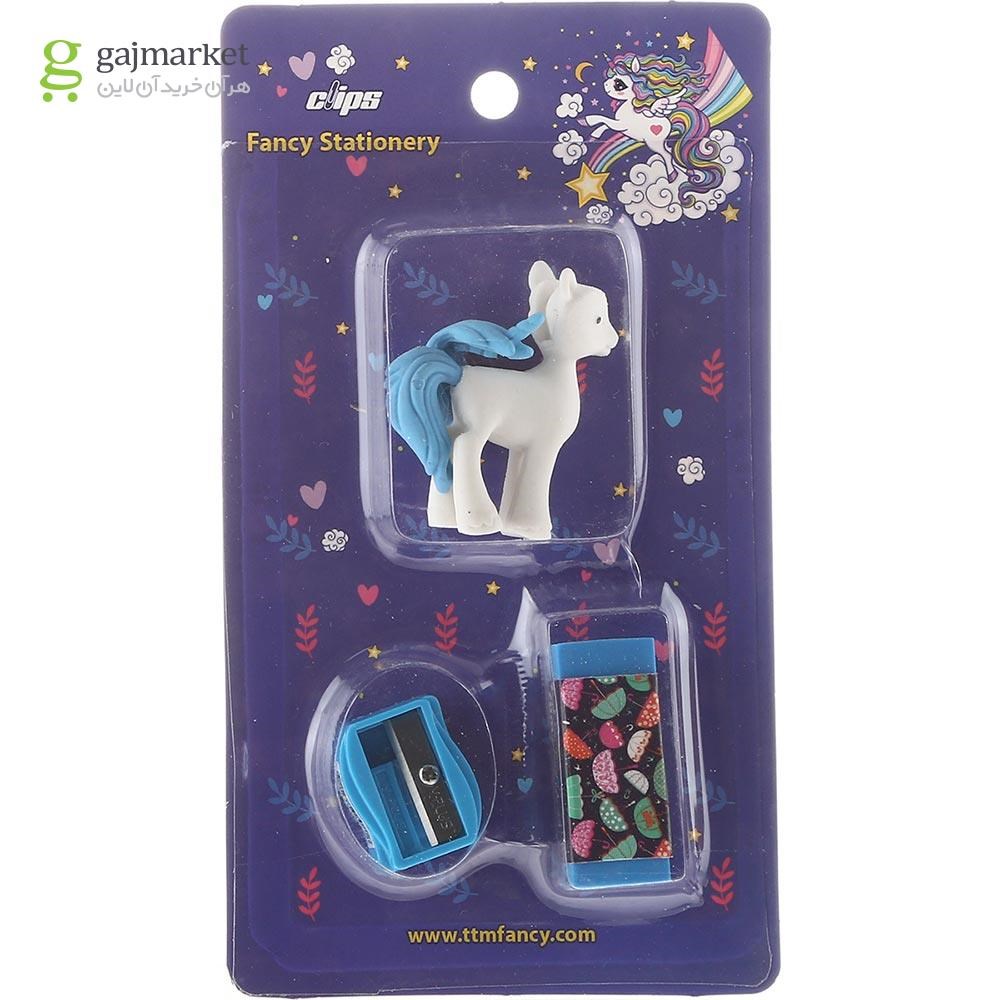تصویر از بسته تراش و پاک کن کلیپس طرح Little Unicorn کد 1833