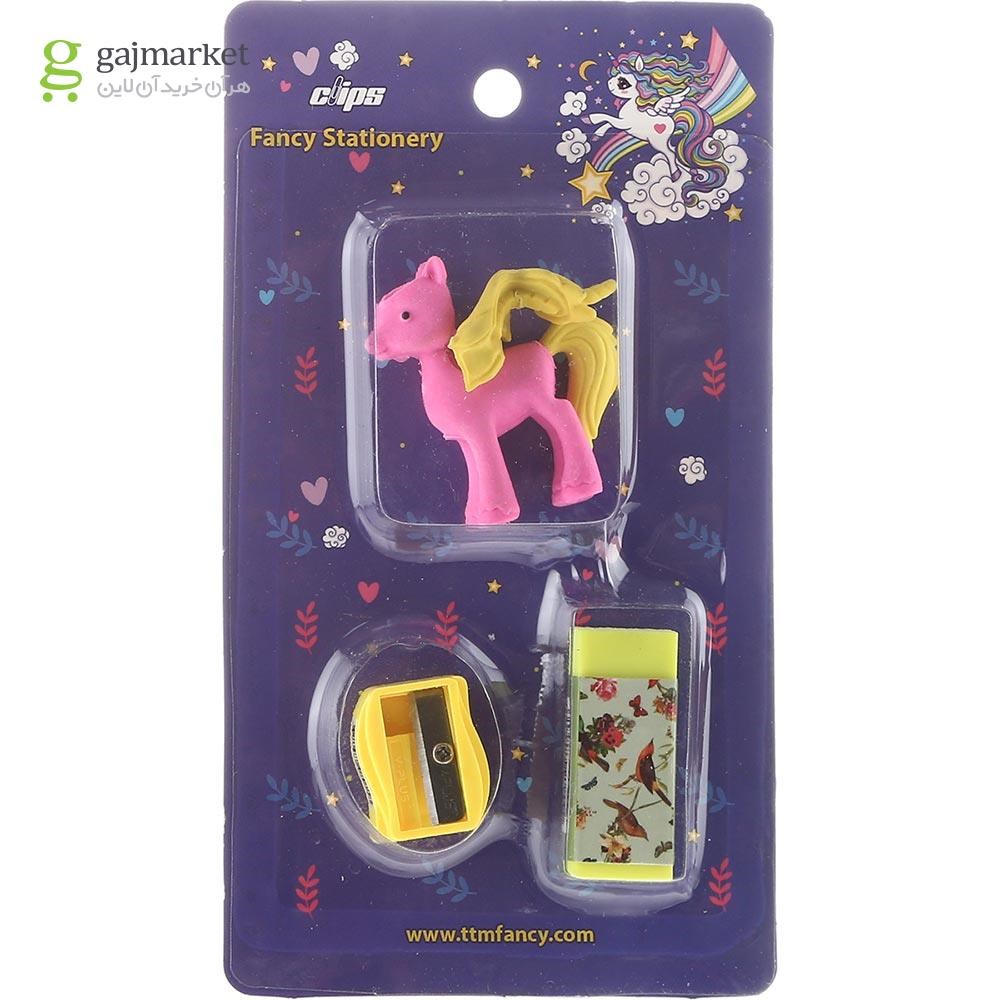 تصویر از بسته تراش و پاک کن کلیپس طرح Little Unicorn کد 1833