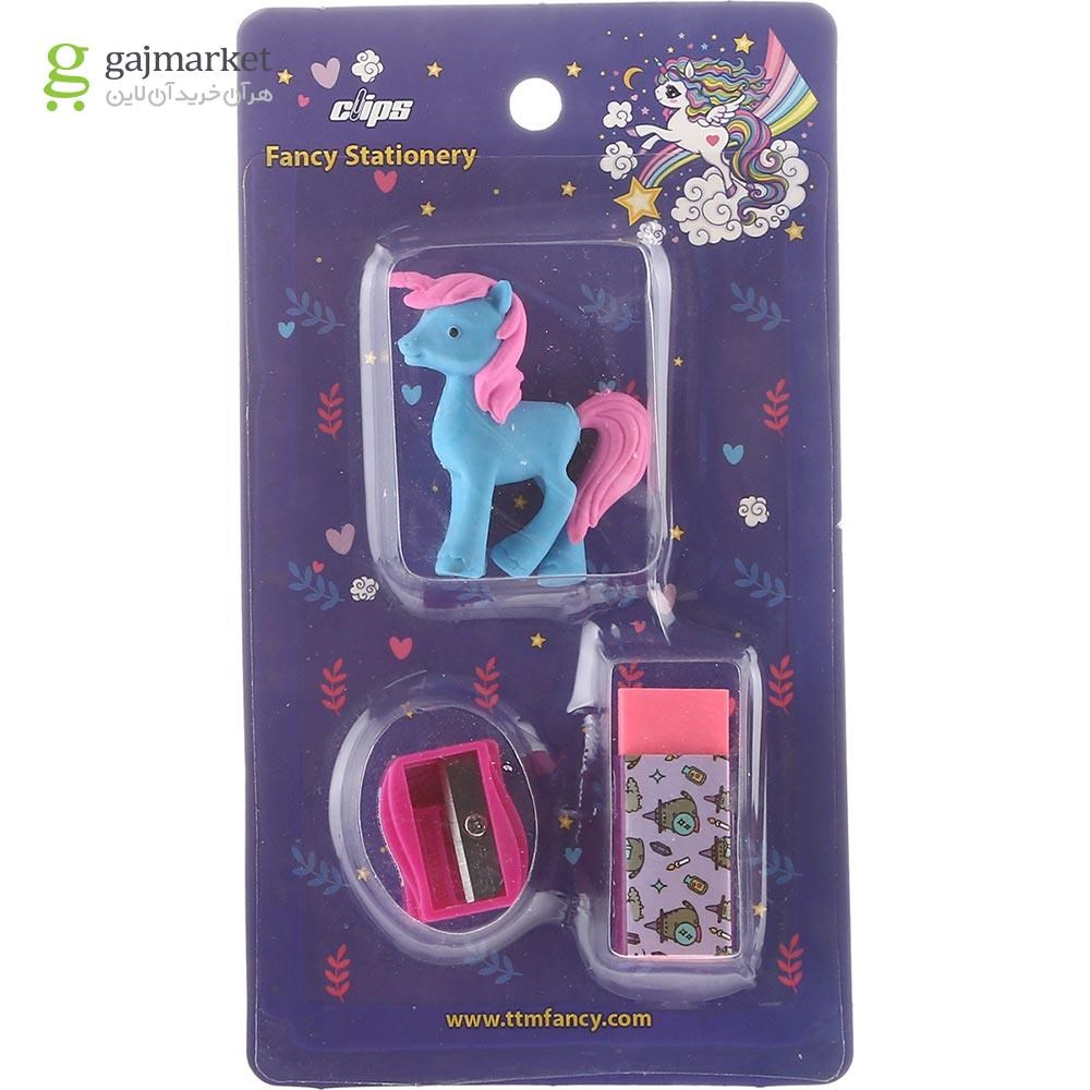 تصویر از بسته تراش و پاک کن کلیپس طرح Little Unicorn کد 1833