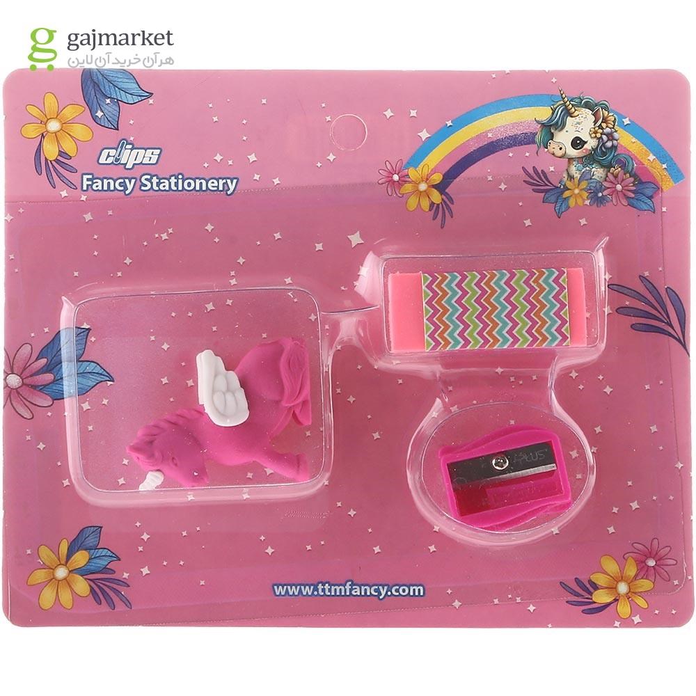 تصویر از بسته تراش و پاک کن کلیپس طرح Unicorn کد 1833