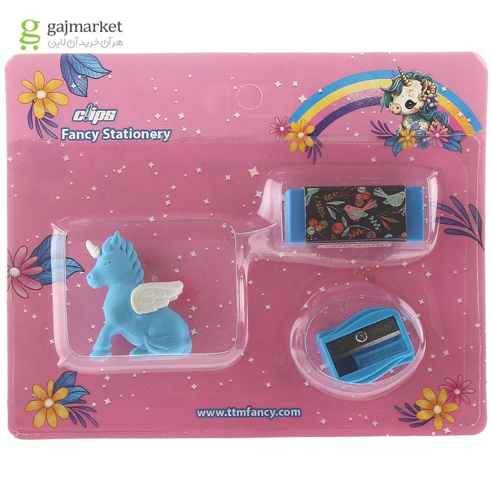 تصویر از بسته تراش و پاک کن کلیپس طرح Unicorn کد 1833