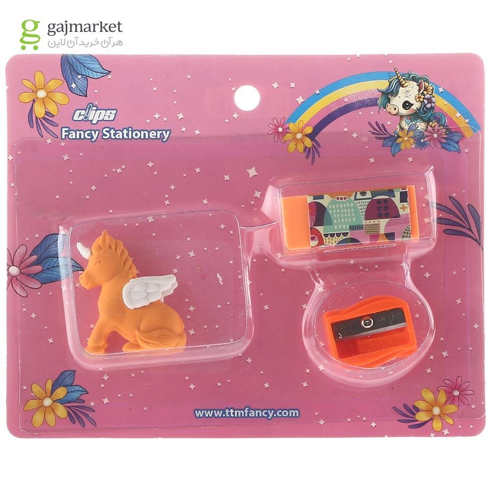 تصویر از بسته تراش و پاک کن کلیپس طرح Unicorn کد 1833